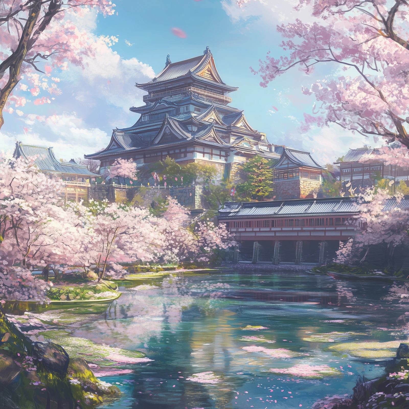 The Asagawa Castle complex with it's complex network of ponds