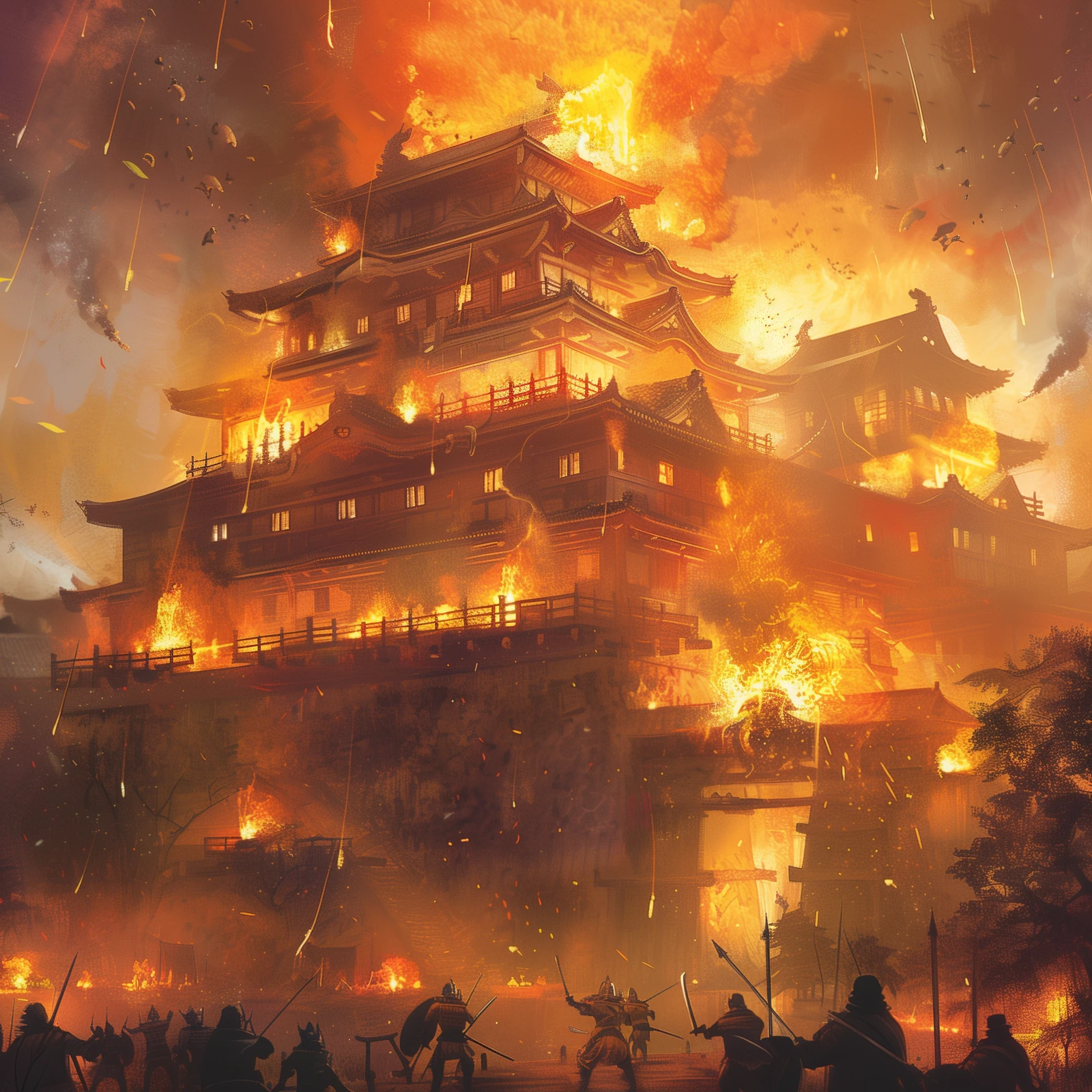 Kanzaki Castle as it went up in flames on that fateful night