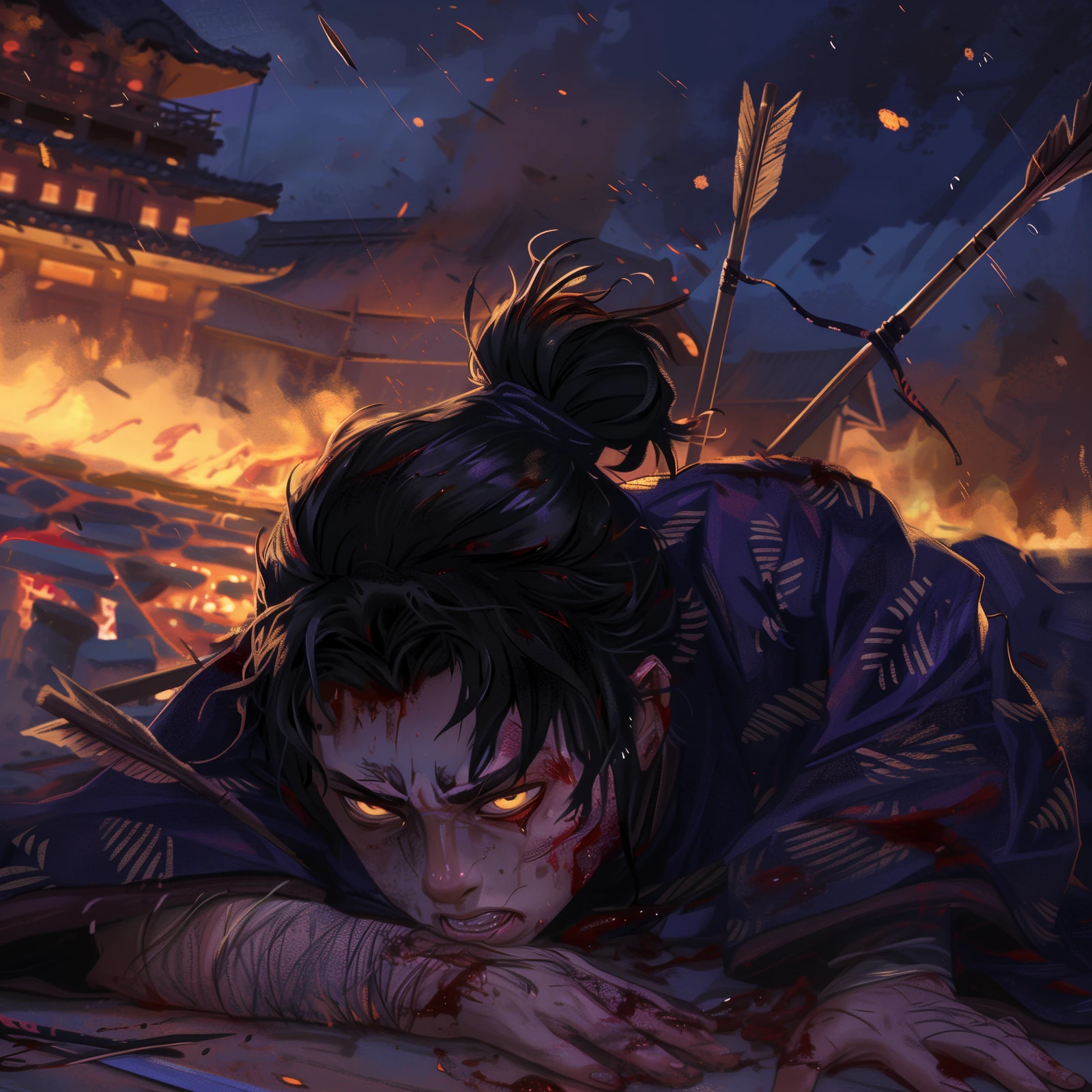 A badly injured Ryoichi as he watched his sister being killed|left|alt=A badly injured Ryoichi as he watched his sister being killed|thumb