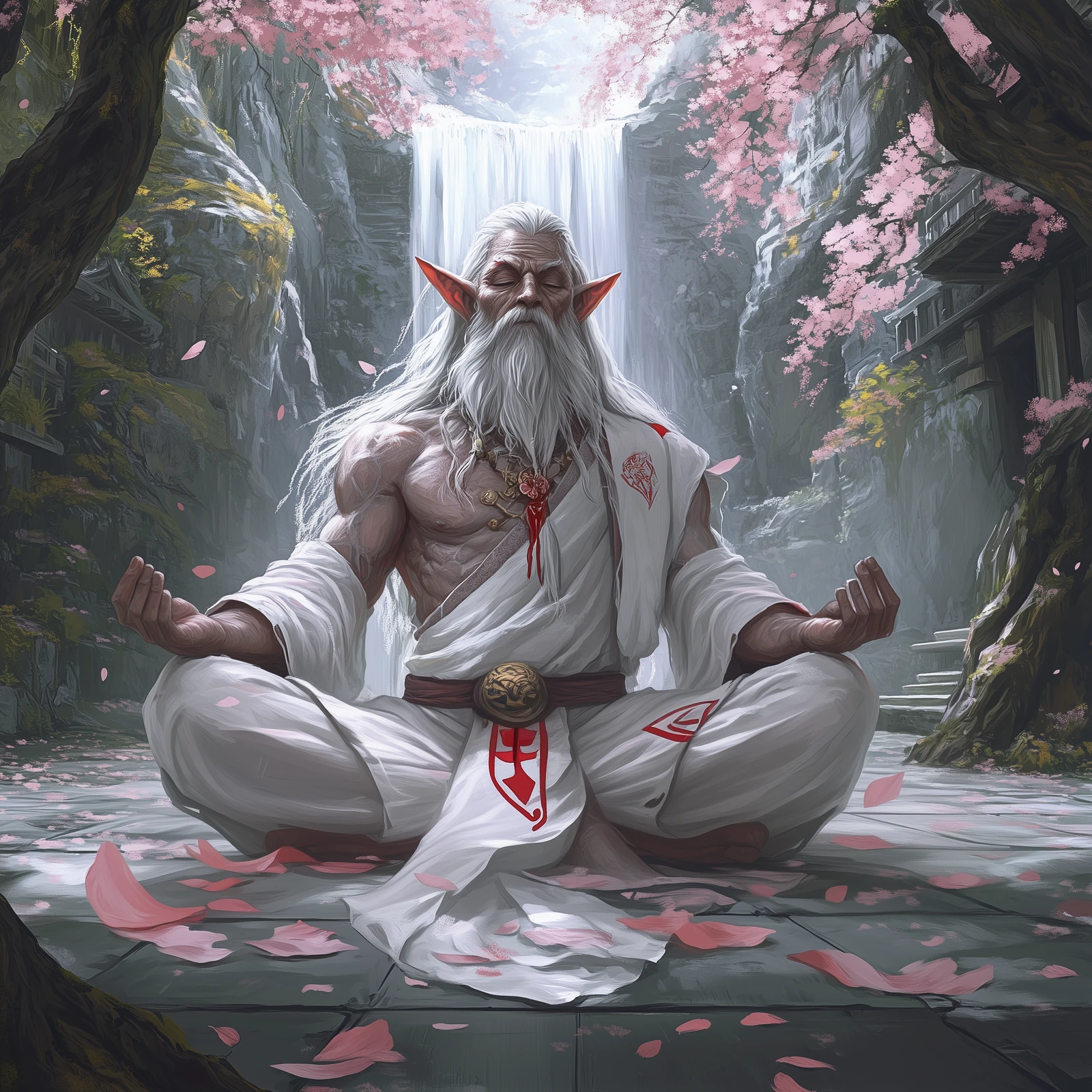 Thranduil meditating in the Temple's courtyard